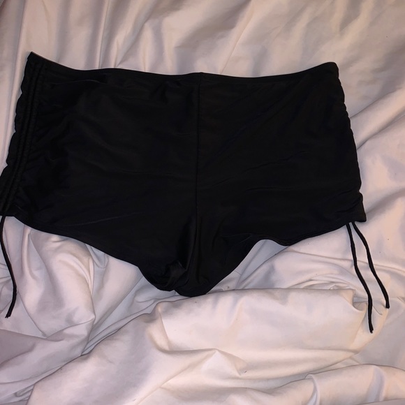 Black Swim Shorts with Adjustable Ruched Sides - Picture 2 of 7